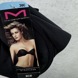 NEW $42 Maidenform‎ Strapless Bra 38C Black Classic Sweet Nothing Lightly Lined